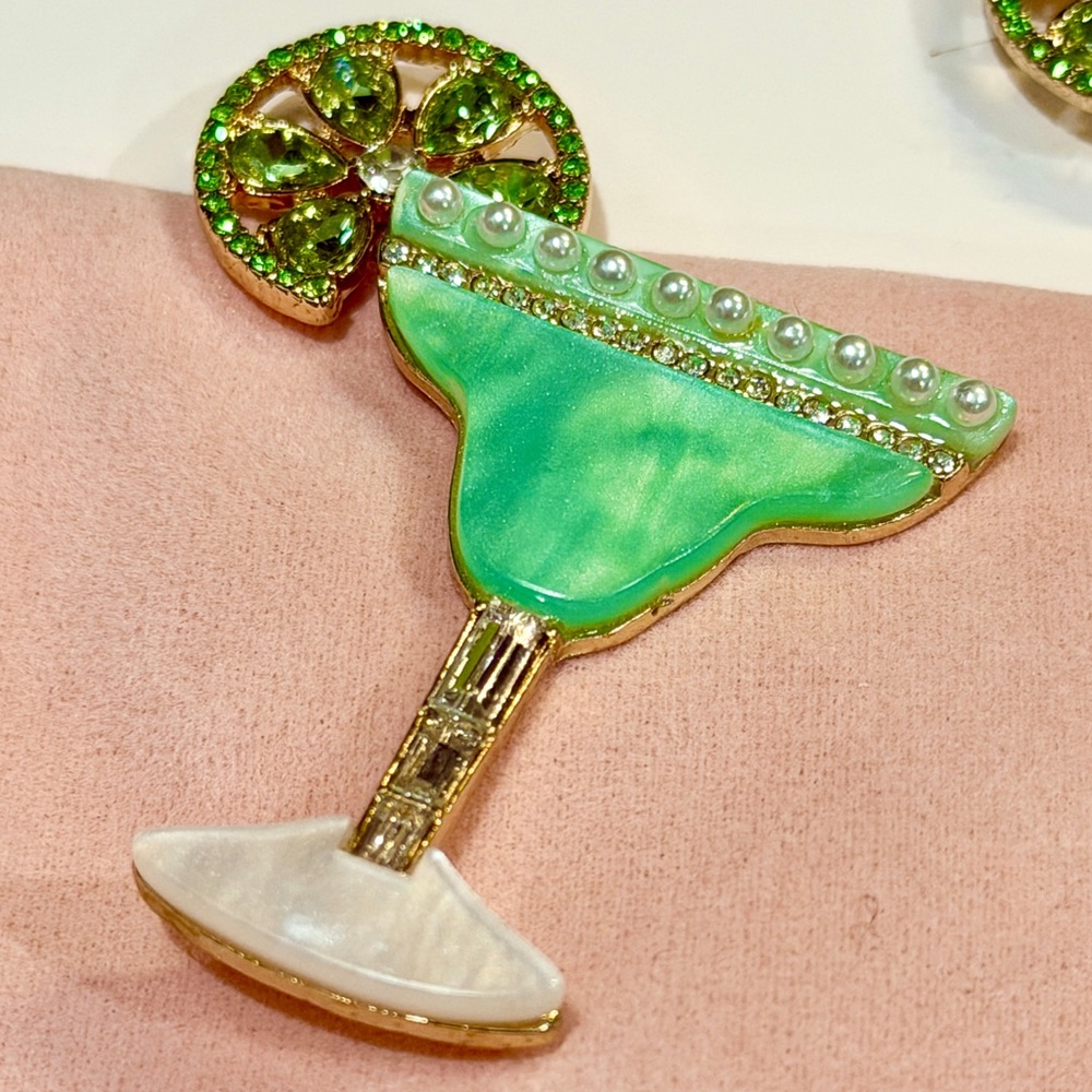 Margarita Earrings Novelty Drink Cocktail Rhinestone Gem Dangle Drop - Picture 7 of 7